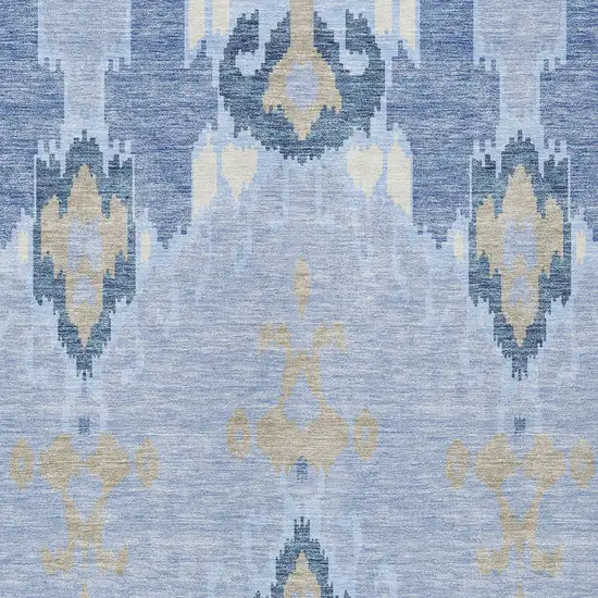 Sky Blue Denim Blue And Ivory Ikat Washable Indoor Outdoor Area Rug Photo 5