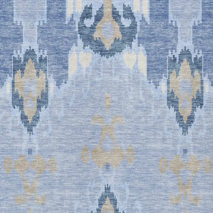 Sky Blue Denim Blue And Ivory Ikat Washable Indoor Outdoor Area Rug Photo 5