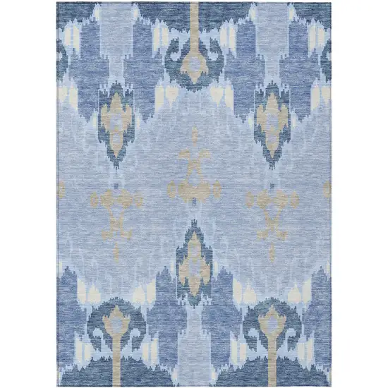 Sky Blue Denim Blue And Ivory Ikat Washable Indoor Outdoor Area Rug Photo 1