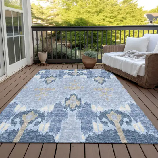 Sky Blue Denim Blue And Ivory Ikat Washable Indoor Outdoor Area Rug Photo 7