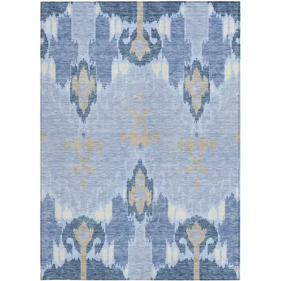 Sky Blue Denim Blue And Ivory Ikat Washable Indoor Outdoor Area Rug Photo 6