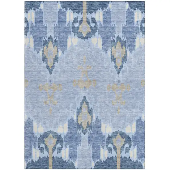 Sky Blue Denim Blue And Ivory Ikat Washable Indoor Outdoor Area Rug Photo 6