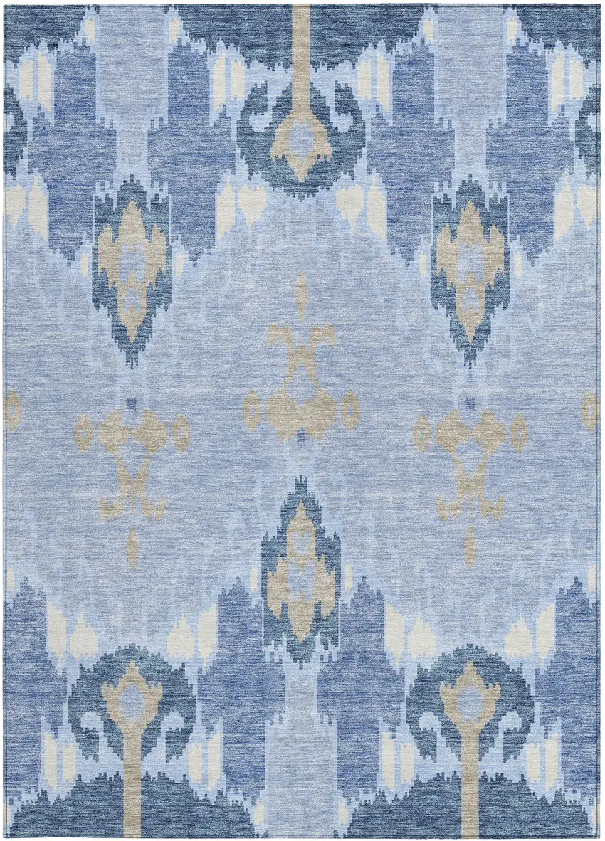 Sky Blue Denim Blue And Ivory Ikat Washable Indoor Outdoor Area Rug Photo 6