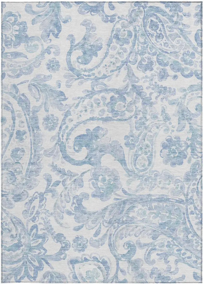Sky Blue Denim Blue And Ivory Paisley Washable Indoor Outdoor Area Rug Photo 7