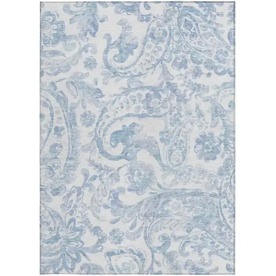 Sky Blue Denim Blue And Ivory Paisley Washable Indoor Outdoor Area Rug Photo 7
