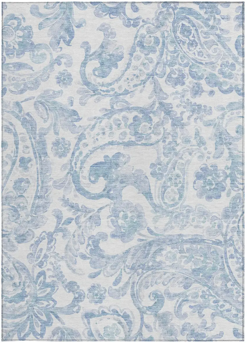 Sky Blue Denim Blue And Ivory Paisley Washable Indoor Outdoor Area Rug Photo 7