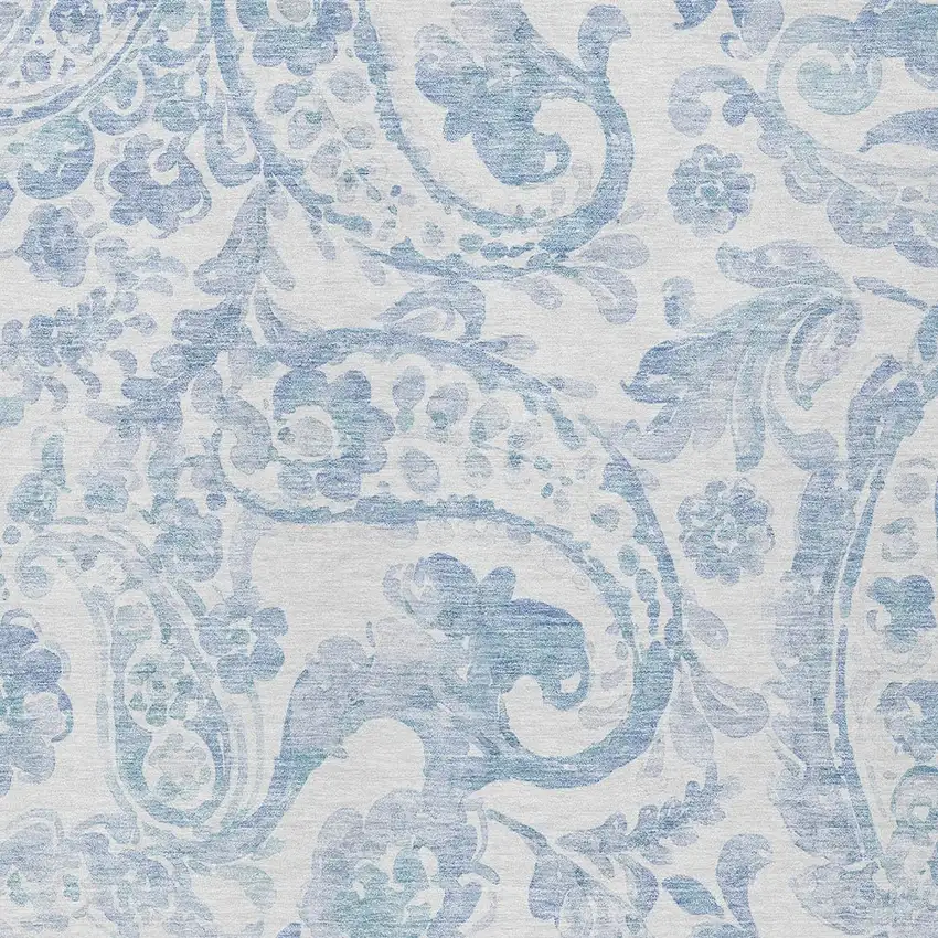 Sky Blue Denim Blue And Ivory Paisley Washable Indoor Outdoor Area Rug Photo 6