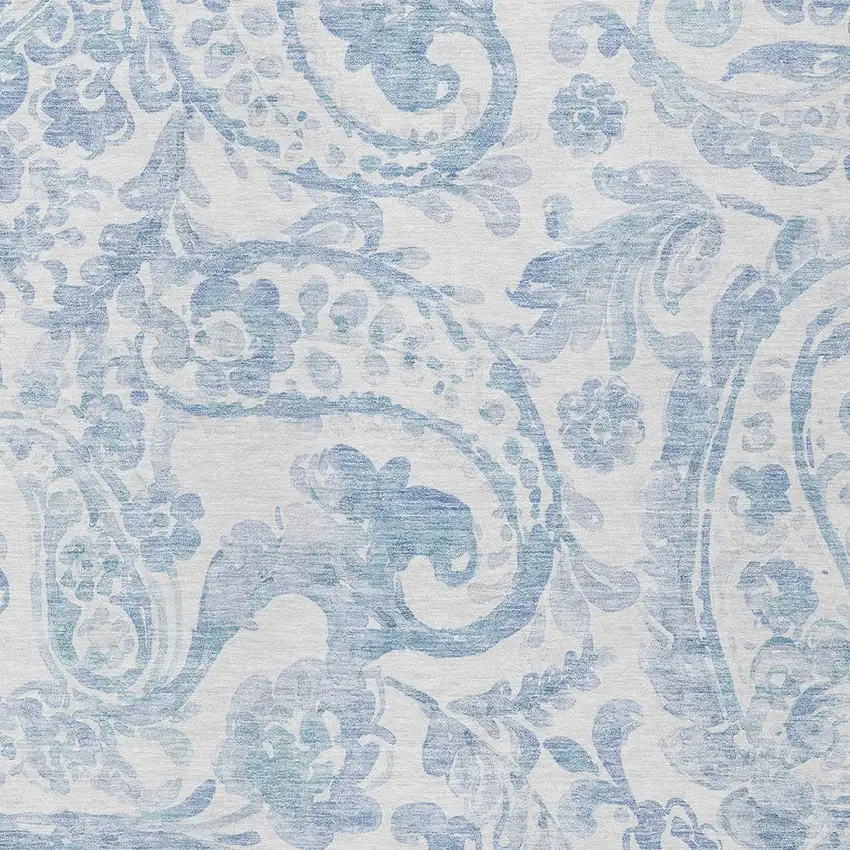 Sky Blue Denim Blue And Ivory Paisley Washable Indoor Outdoor Area Rug Photo 6