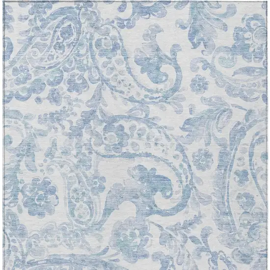 Sky Blue Denim Blue And Ivory Paisley Washable Indoor Outdoor Area Rug Photo 7