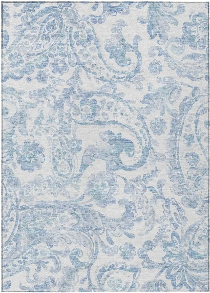 Sky Blue Denim Blue And Ivory Paisley Washable Indoor Outdoor Area Rug Photo 2