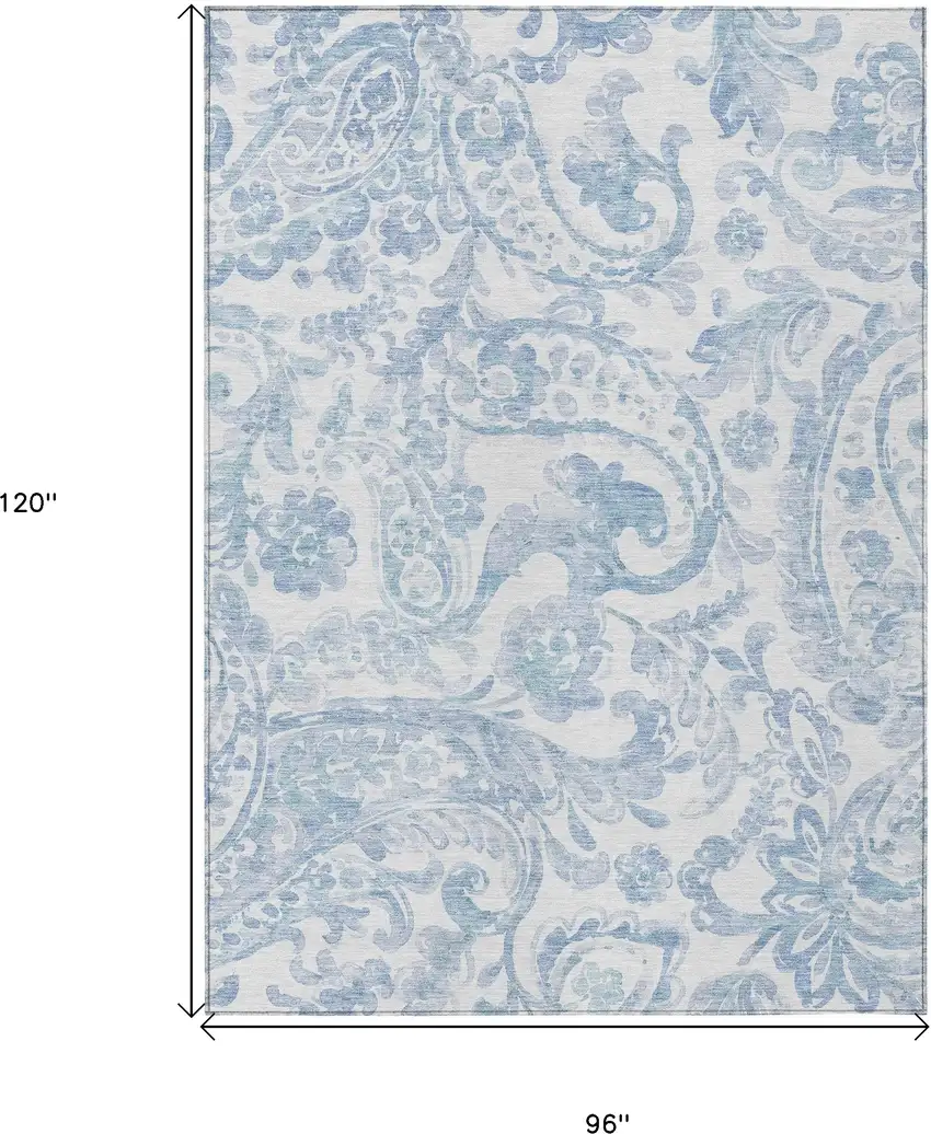 Sky Blue Denim Blue And Ivory Paisley Washable Indoor Outdoor Area Rug Photo 3