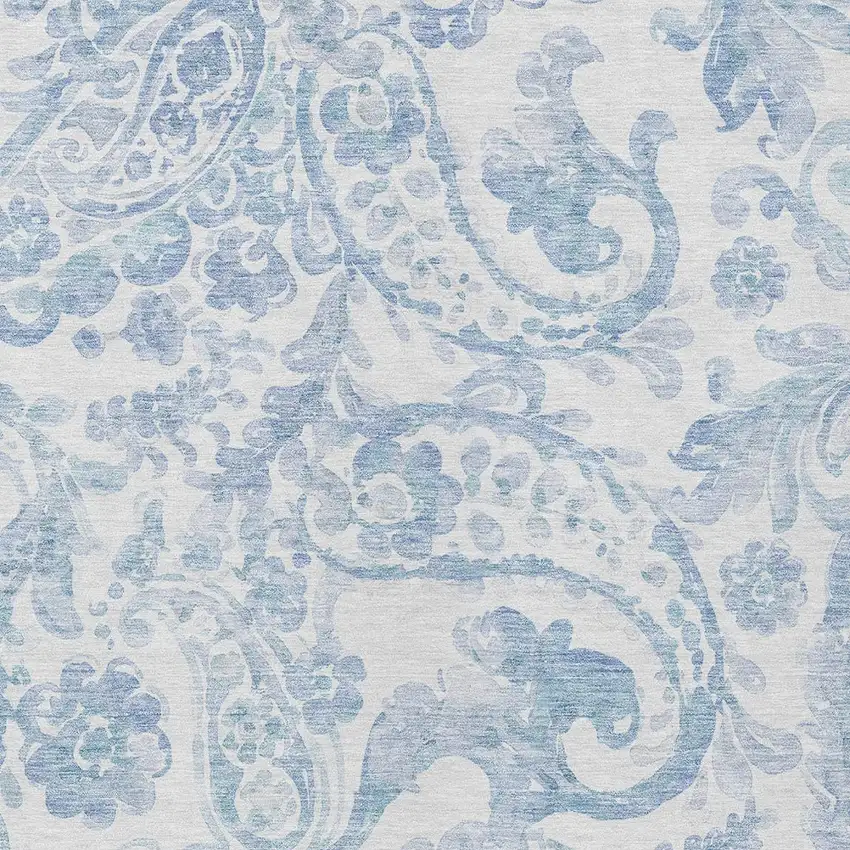 Sky Blue Denim Blue And Ivory Paisley Washable Indoor Outdoor Area Rug Photo 6
