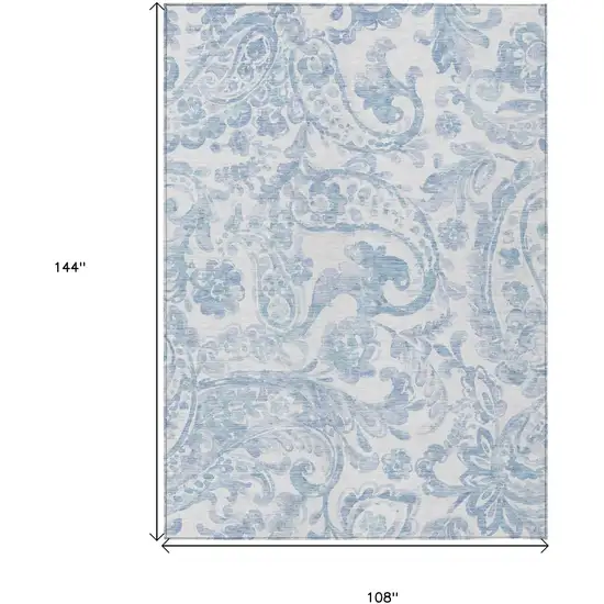 Sky Blue Denim Blue And Ivory Paisley Washable Indoor Outdoor Area Rug Photo 3