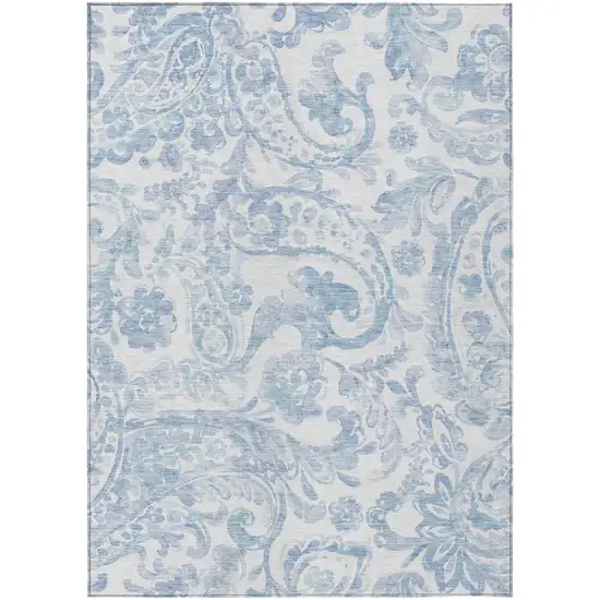 Sky Blue Denim Blue And Ivory Paisley Washable Indoor Outdoor Area Rug Photo 2