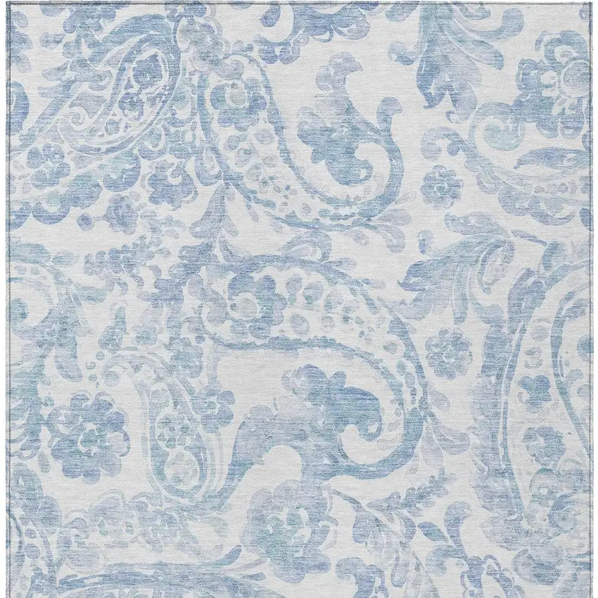 Sky Blue Denim Blue And Ivory Paisley Washable Indoor Outdoor Area Rug Photo 6