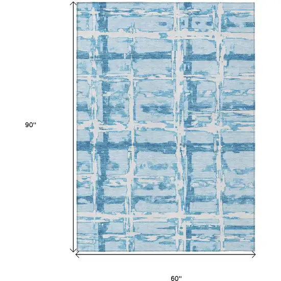 Sky Blue Denim Blue And Ivory Striped Washable Indoor Outdoor Area Rug Photo 9