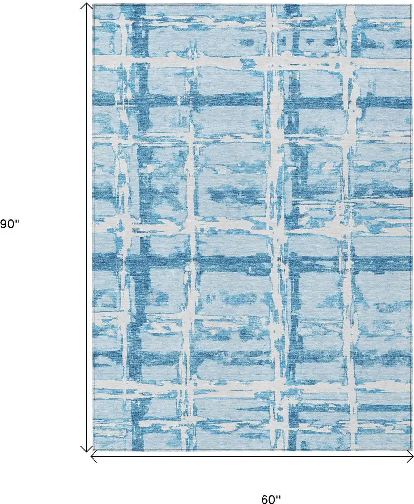 Sky Blue Denim Blue And Ivory Striped Washable Indoor Outdoor Area Rug Photo 9