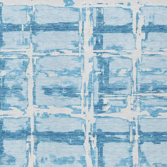 Sky Blue Denim Blue And Ivory Striped Washable Indoor Outdoor Area Rug Photo 4