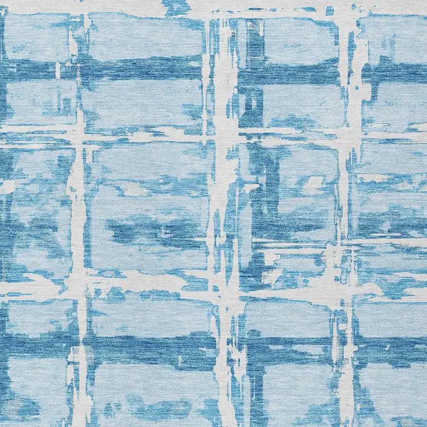 Sky Blue Denim Blue And Ivory Striped Washable Indoor Outdoor Area Rug Photo 4