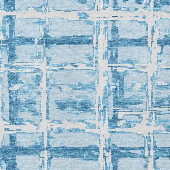 Sky Blue Denim Blue And Ivory Striped Washable Indoor Outdoor Area Rug Photo 4