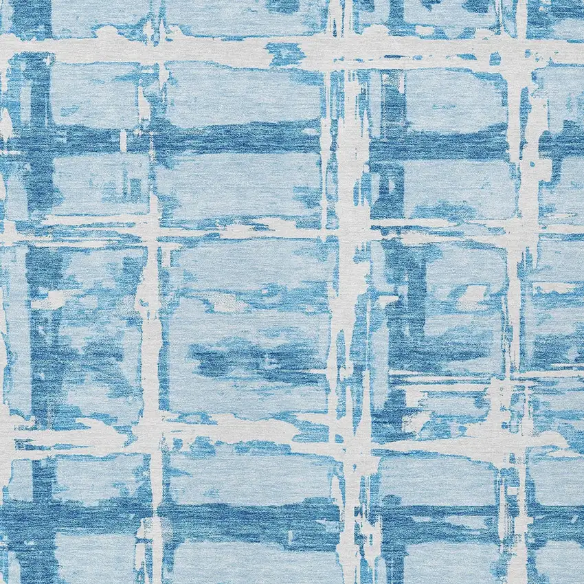 Sky Blue Denim Blue And Ivory Striped Washable Indoor Outdoor Area Rug Photo 4