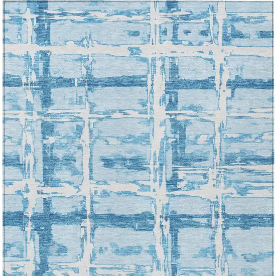Sky Blue Denim Blue And Ivory Striped Washable Indoor Outdoor Area Rug Photo 5