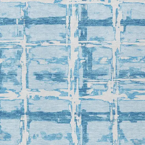 Sky Blue Denim Blue And Ivory Striped Washable Indoor Outdoor Area Rug Photo 4
