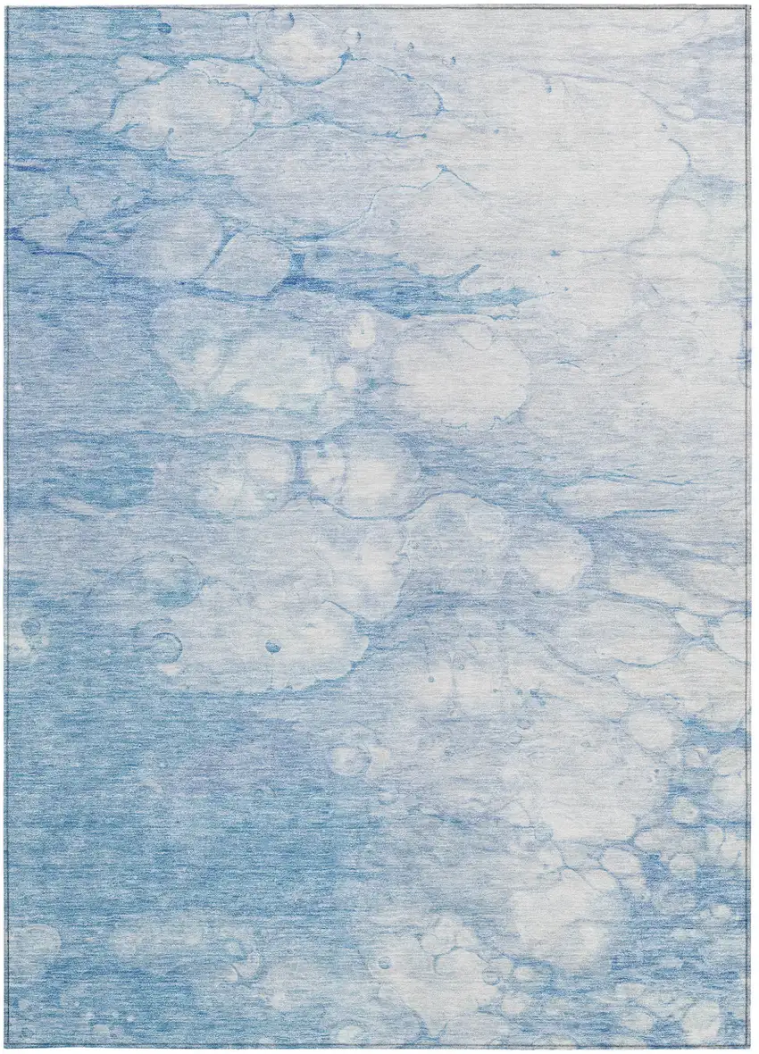 Sky Blue Denim Blue And Silver Abstract Washable Indoor Outdoor Area Rug Photo 6