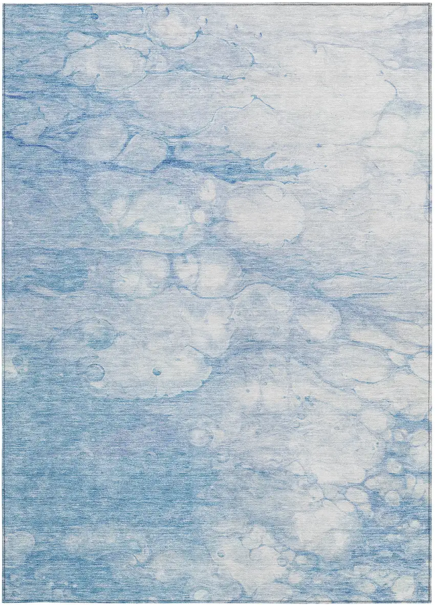 Sky Blue Denim Blue And Silver Abstract Washable Indoor Outdoor Area Rug Photo 6
