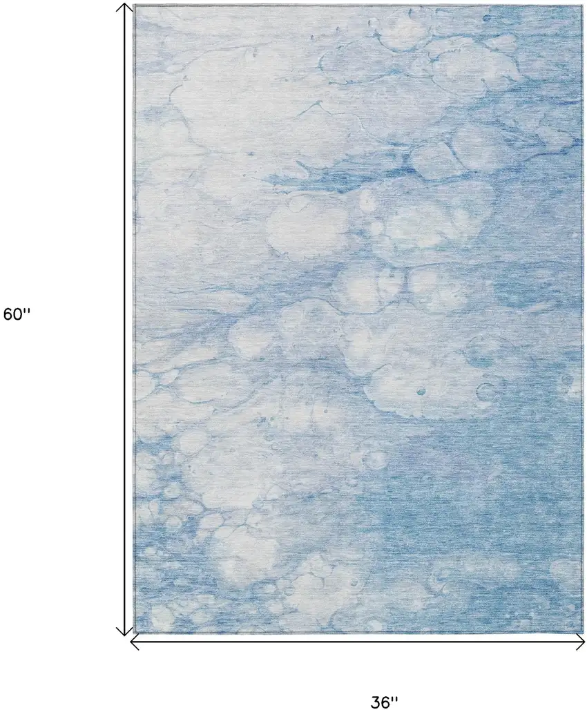 Sky Blue Denim Blue And Silver Abstract Washable Indoor Outdoor Area Rug Photo 3