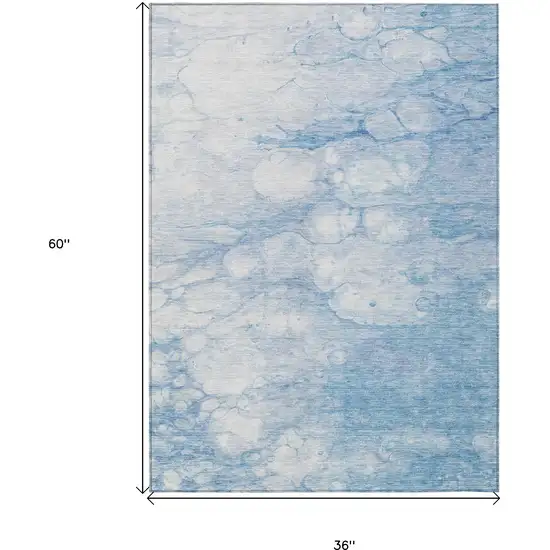 Sky Blue Denim Blue And Silver Abstract Washable Indoor Outdoor Area Rug Photo 3