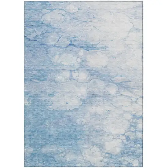 Sky Blue Denim Blue And Silver Abstract Washable Indoor Outdoor Area Rug Photo 5