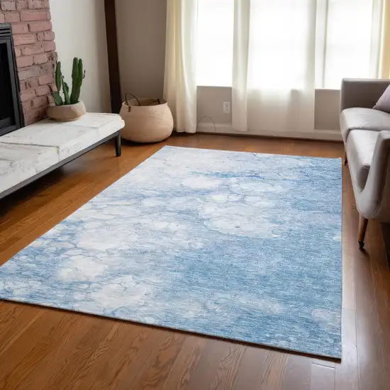 Sky Blue Denim Blue And Silver Abstract Washable Indoor Outdoor Area Rug Photo 8