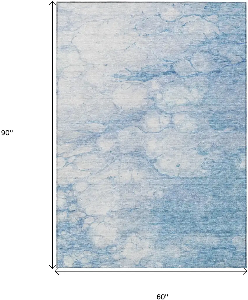 Sky Blue Denim Blue And Silver Abstract Washable Indoor Outdoor Area Rug Photo 3
