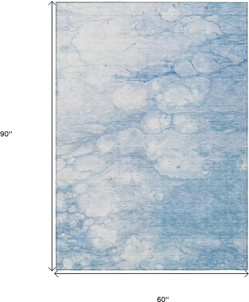 Sky Blue Denim Blue And Silver Abstract Washable Indoor Outdoor Area Rug Photo 3