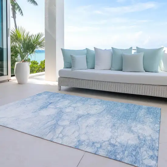 Sky Blue Denim Blue And Silver Abstract Washable Indoor Outdoor Area Rug Photo 9