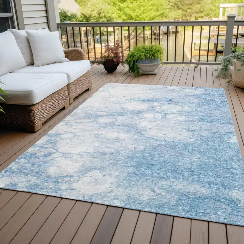 Sky Blue Denim Blue And Silver Abstract Washable Indoor Outdoor Area Rug Photo 9