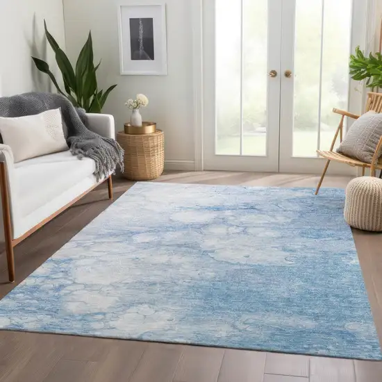 Sky Blue Denim Blue And Silver Abstract Washable Indoor Outdoor Area Rug Photo 7