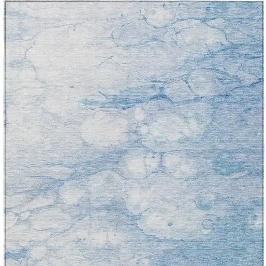 Sky Blue Denim Blue And Silver Abstract Washable Indoor Outdoor Area Rug Photo 5