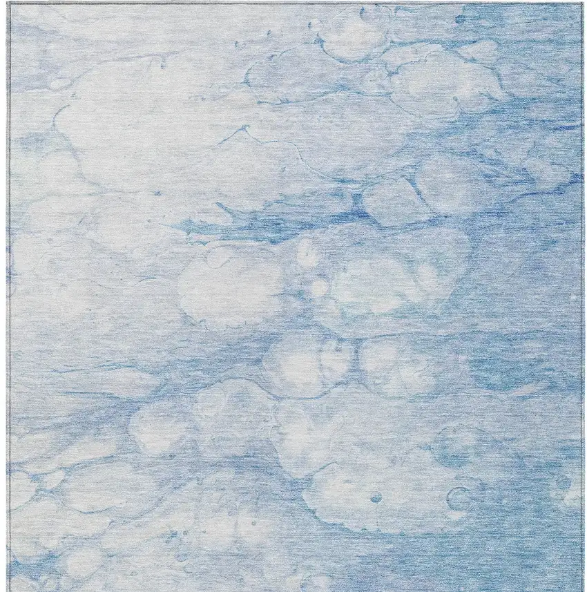 Sky Blue Denim Blue And Silver Abstract Washable Indoor Outdoor Area Rug Photo 5