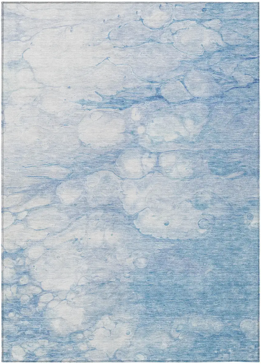 Sky Blue Denim Blue And Silver Abstract Washable Indoor Outdoor Area Rug Photo 2