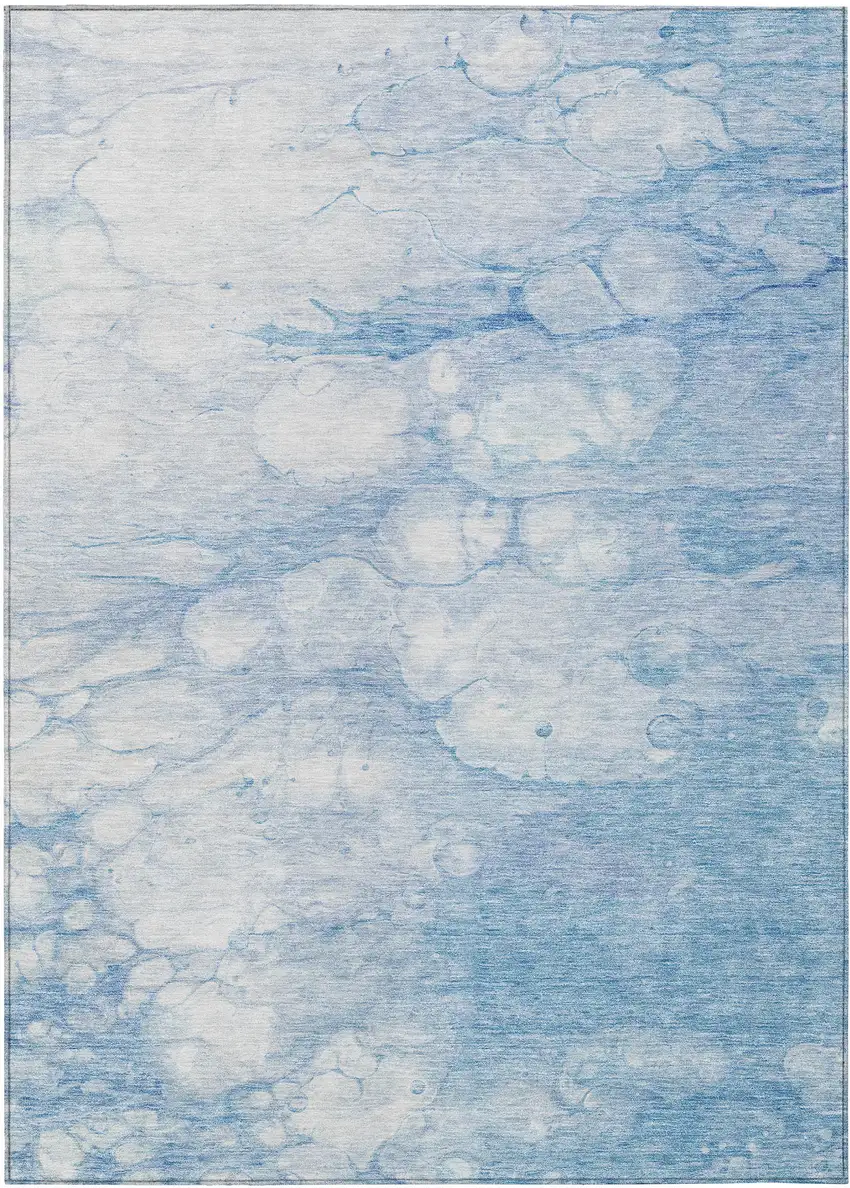 Sky Blue Denim Blue And Silver Abstract Washable Indoor Outdoor Area Rug Photo 2