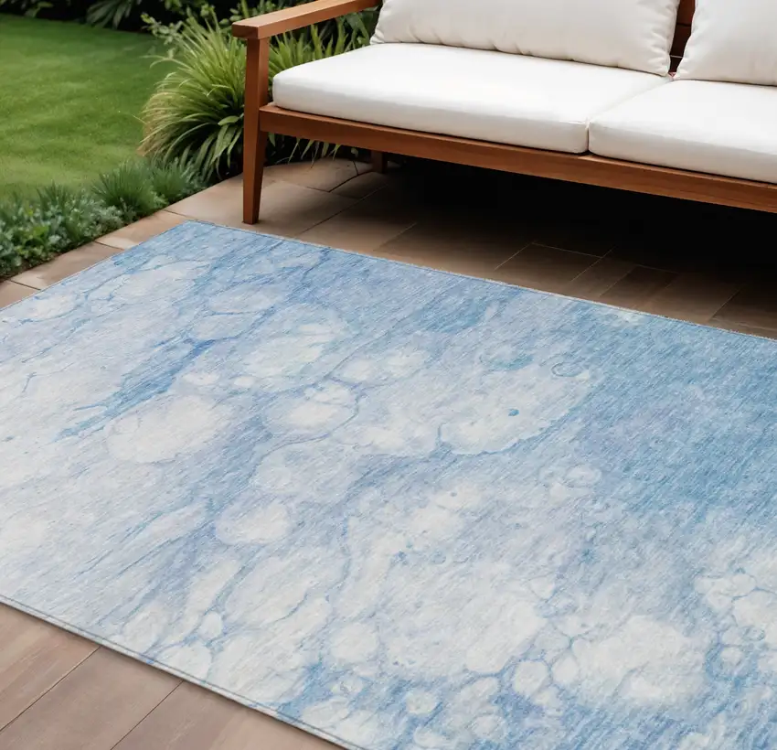 Sky Blue Denim Blue And Silver Abstract Washable Indoor Outdoor Area Rug Photo 1