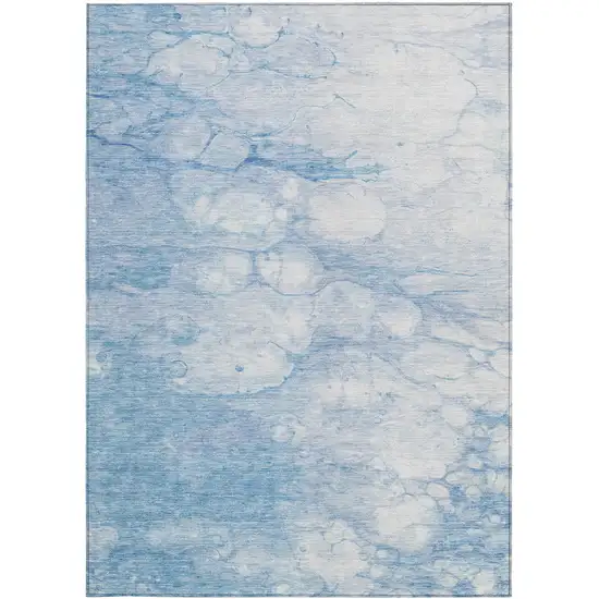 Sky Blue Denim Blue And Silver Abstract Washable Indoor Outdoor Area Rug Photo 5