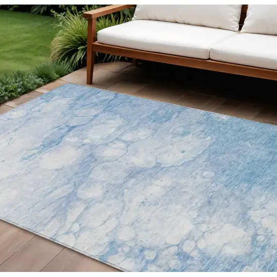 Sky Blue Denim Blue And Silver Abstract Washable Indoor Outdoor Area Rug Photo 1