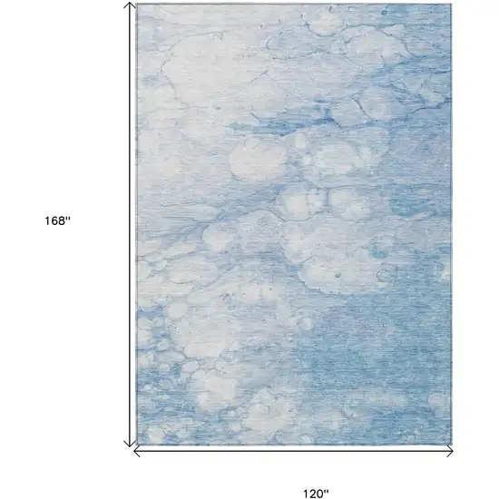 Sky Blue Denim Blue And Silver Abstract Washable Indoor Outdoor Area Rug Photo 3