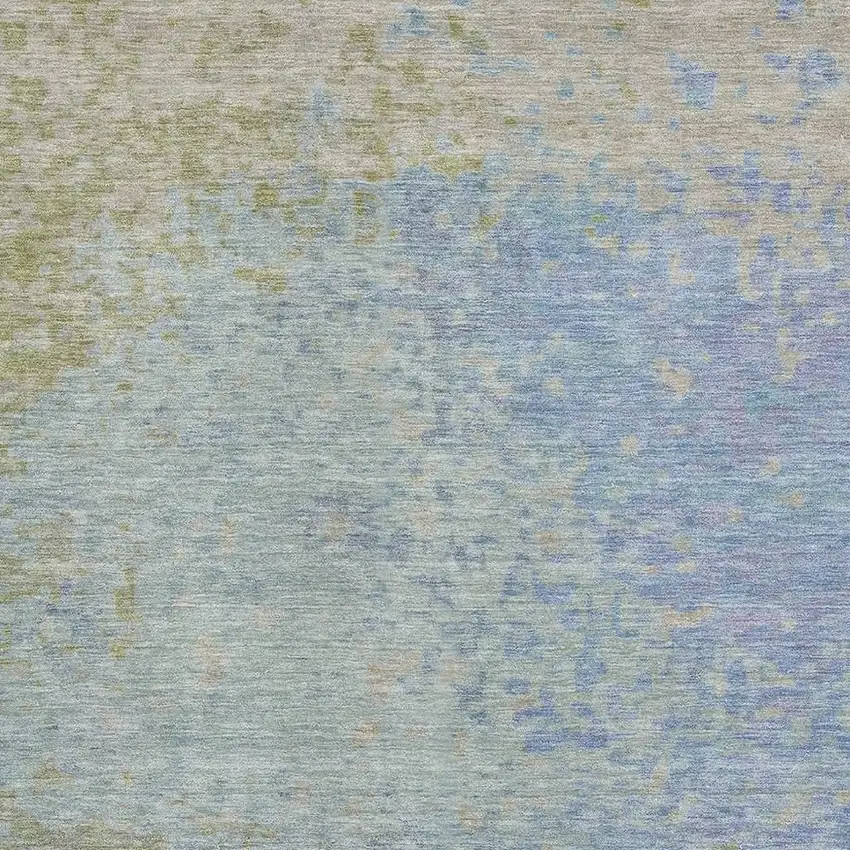 Sky Blue Fern Green And Beige Abstract Washable Area Rug With UV Protection Photo 2