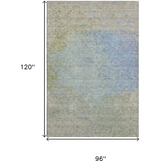 Sky Blue Fern Green And Beige Abstract Washable Area Rug With UV Protection Photo 9
