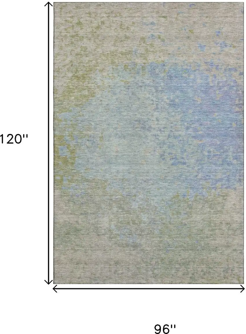 Sky Blue Fern Green And Beige Abstract Washable Area Rug With UV Protection Photo 9