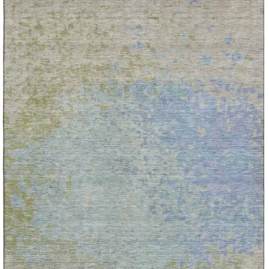 Sky Blue Fern Green And Beige Abstract Washable Area Rug With UV Protection Photo 3